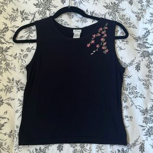 Black Sleeveless Embroidered Tanktop